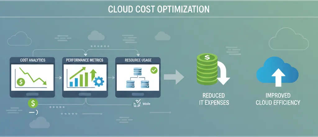 Cloud cost optimization dashboard showing reduced IT expenses