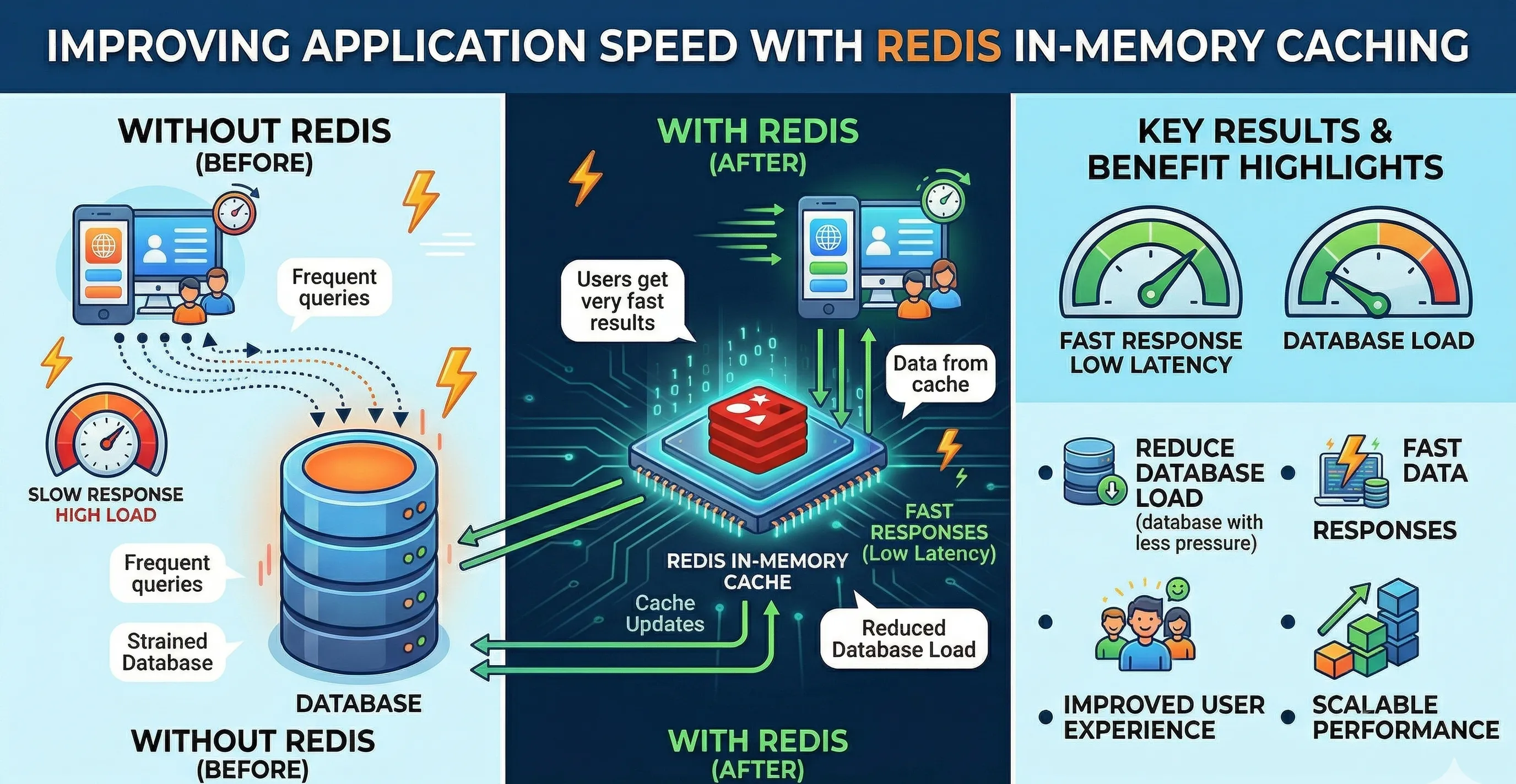 Redis caching system improving application performance and speed