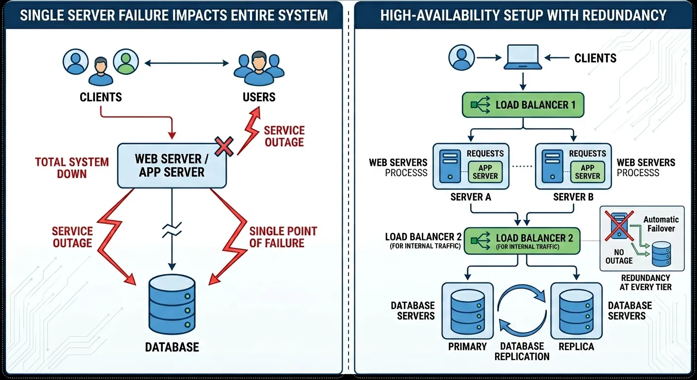 Single point of failure in IT infrastructure causing server downtime